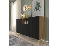 Sideboard RAVENNA PB 150 cm, 2 doors and a niche, artisan oak with black matt, golden legs
