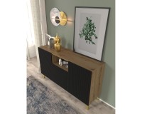 Sideboard RAVENNA PB 150 cm, 2 doors and a niche, artisan oak with black matt, golden legs