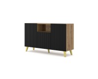Комод RAVENNA PB 150 см, 2 двери и ниша, дуб артисан с чёрным матовым, золотые ножки