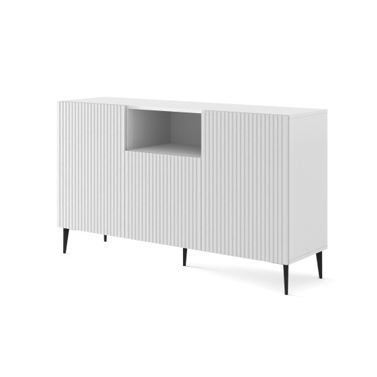 Sideboard RAVENNA PB 150 cm, 2 doors and a niche, white matt, black metal legs
