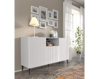 Sideboard RAVENNA PB 150 cm, 2 doors and a niche, white matt, black metal legs