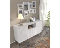 Sideboard RAVENNA PB 150 cm, 2 doors and a niche, white matt, black metal legs