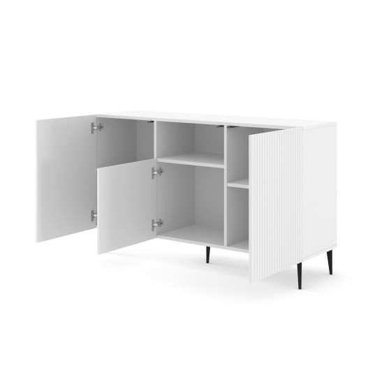 Sideboard RAVENNA PB 150 cm, 2 doors and a niche, white matt, black metal legs