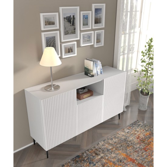 Комод RAVENNA PB 150 см, 2 двери и ниша, белый матовый, чёрные металлические ножки Комод RAVENNA PB 150 см, 2 двери и ниша, белый матовый, чёрные металлические ножки