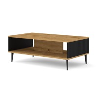 Стол журнальный RAVENNA PB 90 на 60 см, дуб артисан с чёрным матовым, чёрные металлические ножки