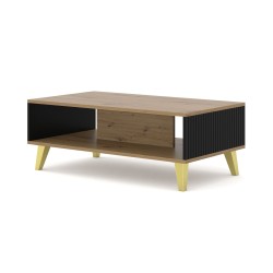 Coffee table RAVENNA PB 90 by 60 cm, artisan oak with black matt, golden legs