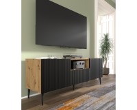 TV unit RAVENNA PB 150 cm, 2 doors and a drawer, artisan oak with black matt, black metal legs