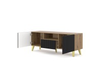 TV unit RAVENNA PB 150 cm, 2 doors and a drawer, artisan oak with black matt, golden legs