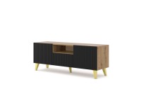 Тумба ТВ RAVENNA PB 150 см, 2 двери и ящик, дуб артисан с чёрным матовым, золотые ножки