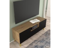 Тумба ТВ RAVENNA PB 150 см, 2 двери и ящик, дуб артисан с чёрным матовым, золотые ножки