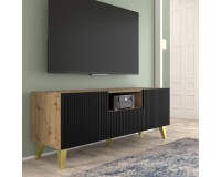 Тумба ТВ RAVENNA PB 150 см, 2 двери и ящик, дуб артисан с чёрным матовым, золотые ножки