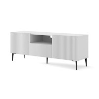 TV unit RAVENNA PB 150 cm, 2 doors and a drawer, white matt, black metal legs