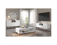 TV unit RAVENNA PB 150 cm, 2 doors and a drawer, white matt, black metal legs