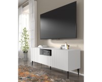 TV unit RAVENNA PB 150 cm, 2 doors and a drawer, white matt, black metal legs