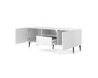 TV unit RAVENNA PB 150 cm, 2 doors and a drawer, white matt, black metal legs