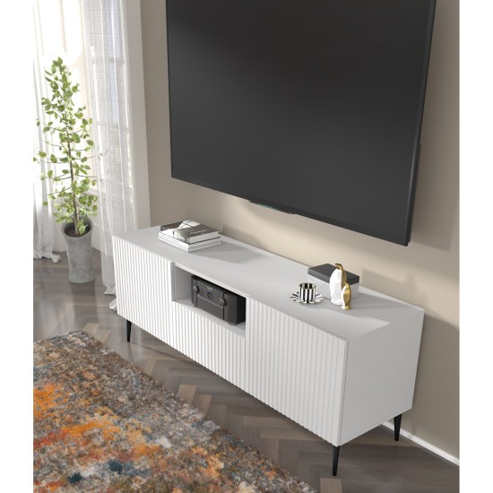 Тумба ТВ RAVENNA PB 150 см, 2 двери и ящик, белый матовый, чёрные металлические ножки