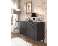 Sideboard RAVENNA PC 150 cm, 3 doors, black matt with black gloss, black metal legs Sideboard RAVENNA PC 150 cm, 3 doors, black matt with black gloss, black metal legs