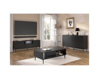 Sideboard RAVENNA PC 150 cm, 3 doors, black matt with black gloss, black metal legs Sideboard RAVENNA PC 150 cm, 3 doors, black matt with black gloss, black metal legs