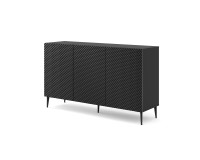 Комод RAVENNA PC 150 см, 3 двери, чёрный матовый с чёрным глянцем, чёрные металлические ножки