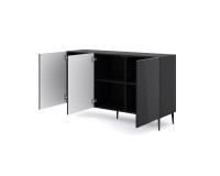 Комод RAVENNA PC 150 см, 3 двери, чёрный матовый с чёрным глянцем, чёрные металлические ножки