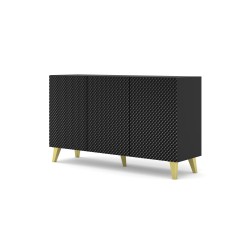 Комод RAVENNA PC 150 см, 3 двери, чёрный матовый с чёрным глянцем, золотые ножки