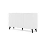 Sideboard RAVENNA PC 150 cm, 3 doors, white matt with white gloss, black legs