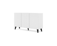 Sideboard RAVENNA PC 150 cm, 3 doors, white matt with white gloss, black legs