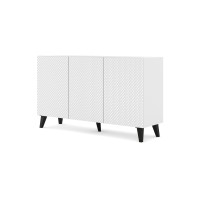 שידה RAVENNA PC 150, שלוש דלתות, לבן מט עם לבן מבריק, רגליים שחורות