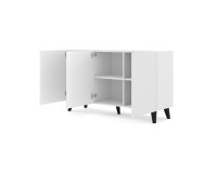 Sideboard RAVENNA PC 150 cm, 3 doors, white matt with white gloss, black legs
