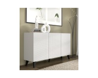 Sideboard RAVENNA PC 150 cm, 3 doors, white matt with white gloss, black legs