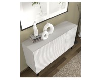 Комод RAVENNA PC 150 см, 3 двери, белый матовый с белым глянцем, чёрные ножки
