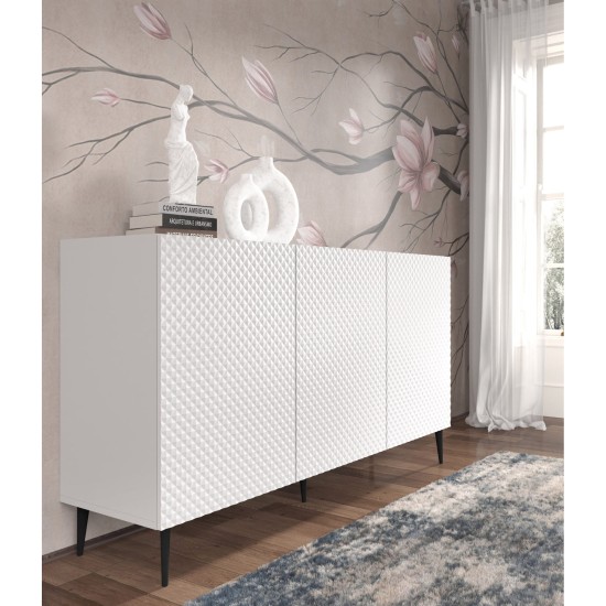 שידה RAVENNA PC 150, שלוש דלתות, לבן מט עם לבן מבריק, רגלי מתכת שחורות שידה RAVENNA PC 150, שלוש דלתות, לבן מט עם לבן מבריק, רגלי מתכת שחורות