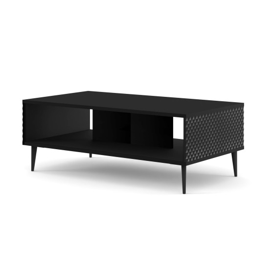 שולחן סלון RAVENNA PC 90 על 60, שחור מט עם שחור מבריק, רגלי מתכת שחורות