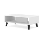 שולחן סלון RAVENNA PC 90 על 60, לבן מט עם לבן מבריק, רגליים שחורות