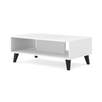 שולחן סלון RAVENNA PC 90 על 60, לבן מט עם לבן מבריק, רגליים שחורות