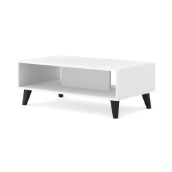 Coffee table RAVENNA PC 90 by 60 cm, white matt with white gloss, black legs