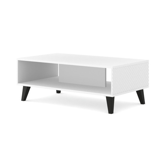 שולחן סלון RAVENNA PC 90 על 60, לבן מט עם לבן מבריק, רגליים שחורות