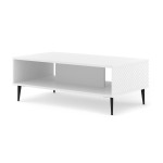 Coffee table RAVENNA PC 90 by 60 cm, white matt with white gloss, black metal legs