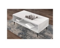 Coffee table RAVENNA PC 90 by 60 cm, white matt with white gloss, black metal legs
