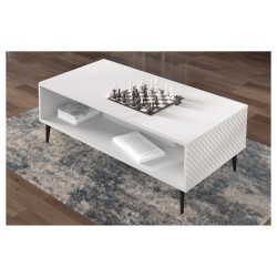שולחן סלון RAVENNA PC 90 על 60, לבן מט עם לבן מבריק, רגלי מתכת שחורות