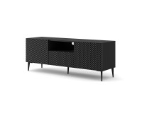Тумба ТВ RAVENNA PC 150 см, 2 двери и ящик, чёрный матовый с чёрным глянцем, чёрные металлические ножки