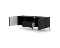 Тумба ТВ RAVENNA PC 150 см, 2 двери и ящик, чёрный матовый с чёрным глянцем, чёрные металлические ножки