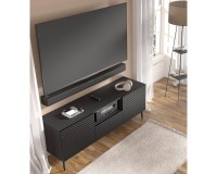 Тумба ТВ RAVENNA PC 150 см, 2 двери и ящик, чёрный матовый с чёрным глянцем, чёрные металлические ножки