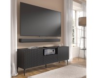 Тумба ТВ RAVENNA PC 150 см, 2 двери и ящик, чёрный матовый с чёрным глянцем, чёрные металлические ножки