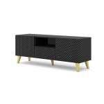 Тумба ТВ RAVENNA PC 150 см, 2 двери и ящик, чёрный матовый с чёрным глянцем, золотые ножки