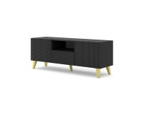 Тумба ТВ RAVENNA PC 150 см, 2 двери и ящик, чёрный матовый с чёрным глянцем, золотые ножки