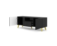 Тумба ТВ RAVENNA PC 150 см, 2 двери и ящик, чёрный матовый с чёрным глянцем, золотые ножки