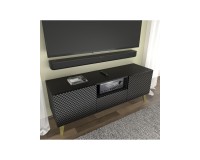 Тумба ТВ RAVENNA PC 150 см, 2 двери и ящик, чёрный матовый с чёрным глянцем, золотые ножки
