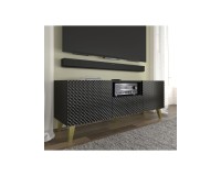 Тумба ТВ RAVENNA PC 150 см, 2 двери и ящик, чёрный матовый с чёрным глянцем, золотые ножки