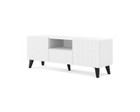 Тумба ТВ RAVENNA PC 150 см, 2 двери и ящик, белый матовый с белым глянцем, чёрные ножки